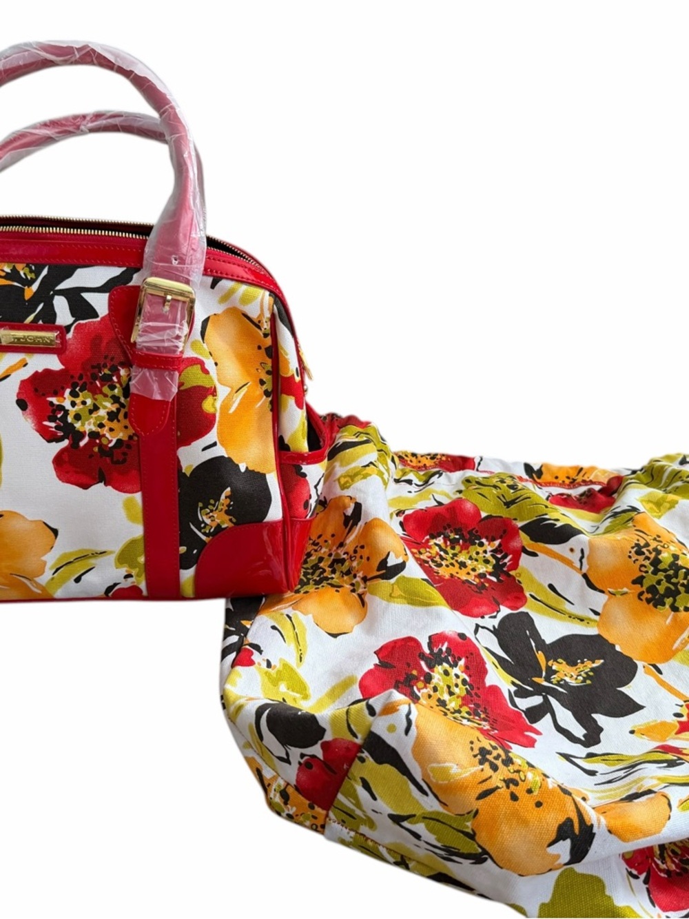St. John Red Floral Shoulder Bag with Dust Bag New $250 - Picture 2 of 12